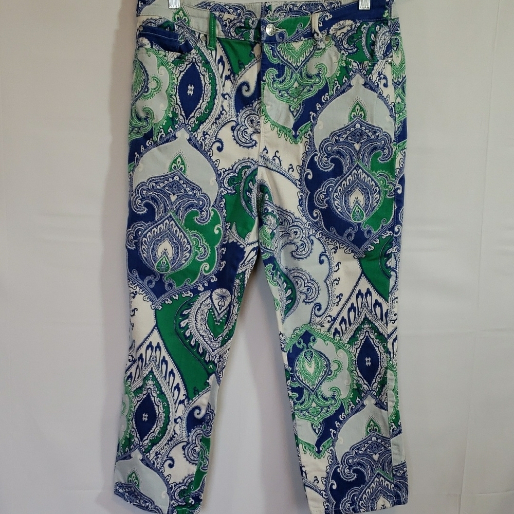 Chico's Paisley Crop Pants in Blue and Green